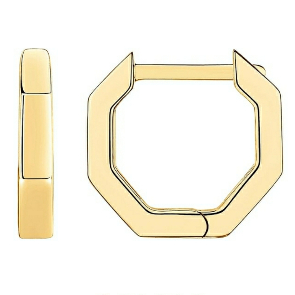 14K Gold Plated Chunky Huggie Sterling Silver Posts Hoop Earrings